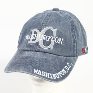 Washington DC USA 100% Cotton Denim Packable Strapback Ball Cap Hat Blue